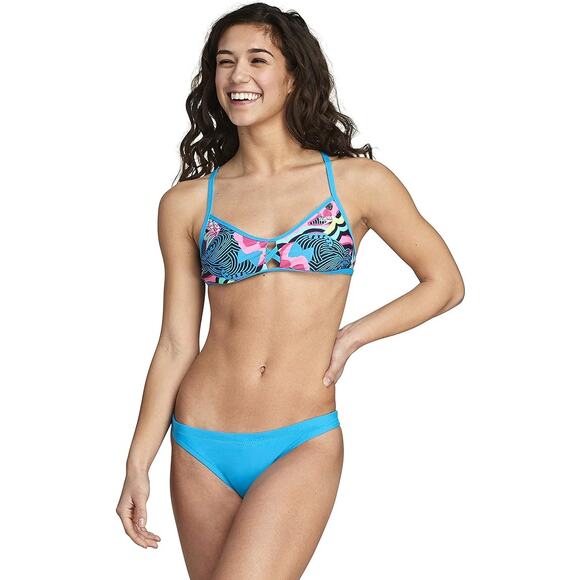 NEW Speedo Women's Swimsuit Top Bikini Tie Back Print LARGE - Picture 1 of 2